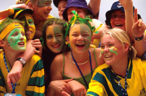 © Sport the library/Bill Bachman Sydney 2000 Paralympic Games Australian (AUS) fans in green and gold cheering